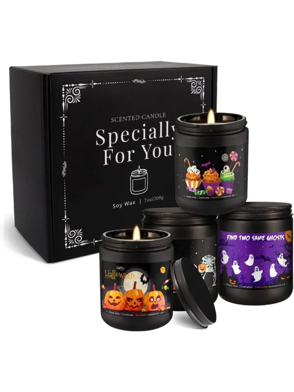 4 Pack Halloween Scented Candles - Soy Wax Aromatherapy Gift Set for Home Decor